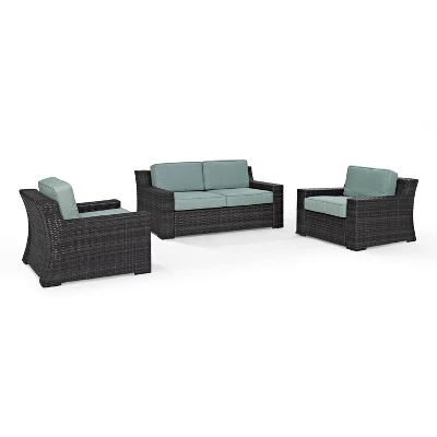 Beaufort 3pc Outdoor Wicker Seating Set With Loveseat & 2 Arm Chairs - Mist - Crosley 5 Beaufort 3pc Outdoor Wicker Seating Set With Loveseat & 2 Arm Chairs - Mist - Crosley - Image 5