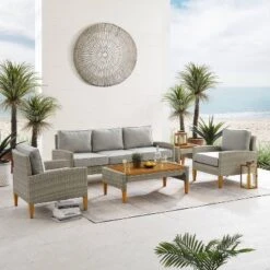 Capella 5pc Outdoor Wicker Sofa Set - Gray - Crosley