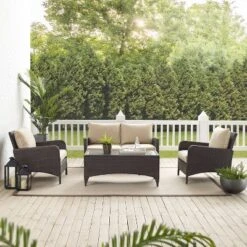 Kiawah 4 Piece Outdoor Wicker Conversation Set- Sand - Crosley -Crosley shop GUEST aae91e4b 447c 41d1 82c5 26d714e5dbe4