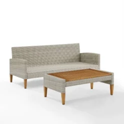 Capella Outdoor Wicker 2 Pc Sofa And Coffee Table Set Gray/Acorn - Crosley -Crosley shop GUEST ab1d16e4 1032 4c92 979f aa69f8365b1a