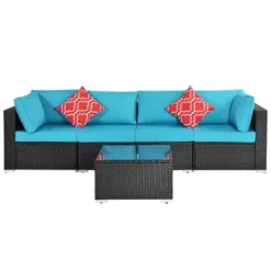 5pc Wicker Patio Sectional Seating Set With Cushions - Espresso/Blue - GODEER 12 5pc Wicker Patio Sectional Seating Set With Cushions - Espresso/Blue - GODEER -Crosley shop GUEST ab31bc1d 28bc 43d2 bd27 9631a1bb233d