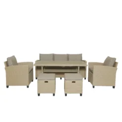 6pc Outdoor Wicker Conversation Set With Arm Chairs, Sofa, Ottomans & Coffee Table - Brown - GODEER -Crosley shop GUEST abe90621 7324 4b76 b8b7 6eb28bff1f54