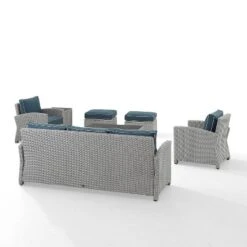 Bradenton 7pc Outdoor Wicker Sofa And Arm Chair Seating Set With Coffee Table, Side Table And 2 Ottomans - Navy/Gray - Crosley -Crosley shop GUEST ac282453 f7b6 4749 a0ab f5bb510c98fa