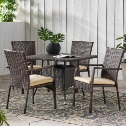 Christopher Knight Home Campbell Outdoor Wicker 5 Piece Dining Set With Cushion