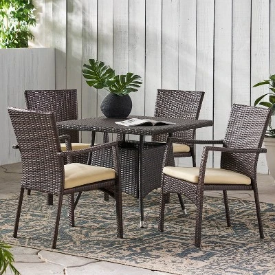 Christopher Knight Home Campbell Outdoor Wicker 5 Piece Dining Set With Cushion 1 Christopher Knight Home Campbell Outdoor Wicker 5 Piece Dining Set With Cushion