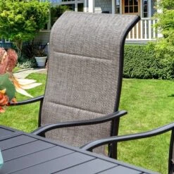 7pc Patio Dining Set With Rectangle Table With 2.6" Umbrella Hole & Sling Arm Chairs - Captiva Designs