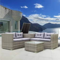4pc Wicker Patio Conversation Seating Set With Thick Cushions - Gray - GODEER 17 4pc Wicker Patio Conversation Seating Set With Thick Cushions - Gray - GODEER -Crosley shop GUEST af0dee47 1e7f 4a6f 90e4 95938824b2aa