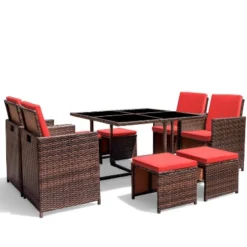 9pc Outdoor Conversation Set With Tempered Glass Table, Cushioned Chairs & Ottomans - Devoko -Crosley shop GUEST b019c608 1643 4bb2 b405 98d5bcc00ddc
