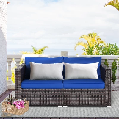Costway 4PCS Patio Rattan Corner Sofa Sectional Furniture SetBlueBeigeNavy Cushion 1 Costway 4PCS Patio Rattan Corner Sofa Sectional Furniture SetBlueBeigeNavy Cushion