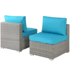 5pc Wicker Patio Seating Set With Cushions - Gray/Blue - GODEER -Crosley shop GUEST b0634019 a1a2 4240 8395 f7d1324ef907