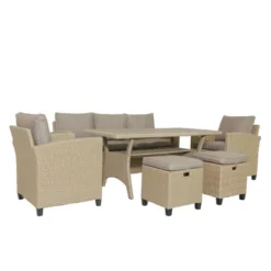 6pc Outdoor Wicker Conversation Set With Arm Chairs, Sofa, Ottomans & Coffee Table - Brown - GODEER -Crosley shop GUEST b1b7a895 f487 40b8 831c 9d02754cec0d