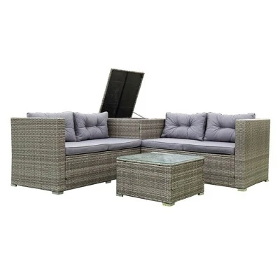 4pc Wicker Patio Conversation Seating Set With Thick Cushions - Gray - GODEER 15 4pc Wicker Patio Conversation Seating Set With Thick Cushions - Gray - GODEER - Image 15