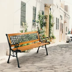 49 1/2'' Patio Park Garden Bench Porch Path Chair Outdoor Deck Cast Iron Hardwood -Crosley shop GUEST b3ef31c6 e871 4825 b29c 52077ca2fd38