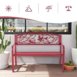 Metal Patio Bench With Steel Frame - Red - Captiva Designs -Crosley shop GUEST b443da8b 09fc 43e2 84cb 7a0680c1ba2b