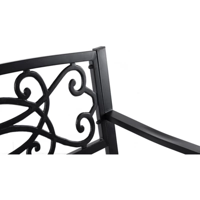 Gardenised Steel Outdoor Patio Garden Park Seating Bench With Cast Iron Scrollwork Backrest, Front Porch Yard Bench Lawn Decor 6 Gardenised Steel Outdoor Patio Garden Park Seating Bench With Cast Iron Scrollwork Backrest, Front Porch Yard Bench Lawn Decor - Image 6