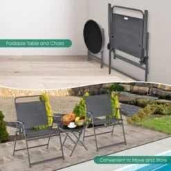 Costway 3PCS Outdoor Bistro Set Folding Table And Chairs Garden Deck Black -Crosley shop GUEST b5e5a0b8 30a6 4f1e aff0 a13c15c37181