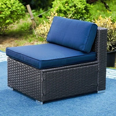 6pc Outdoor Rattan Wicker Sectional Sofa Set - Blue - Captiva Designs 3 6pc Outdoor Rattan Wicker Sectional Sofa Set - Blue - Captiva Designs - Image 3