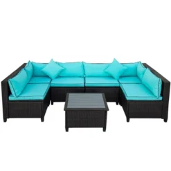 7pc Wicker Outdoor Sectional Seating Set With Cushions - Dark Brown/Blue - GODEER 11 7pc Wicker Outdoor Sectional Seating Set With Cushions - Dark Brown/Blue - GODEER -Crosley shop GUEST b67305a2 740b 4041 a8d2 93261659a7c8
