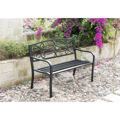 Gardenised Steel Outdoor Patio Garden Park Seating Bench With Cast Iron Scrollwork Backrest, Front Porch Yard Bench Lawn Decor 7 Gardenised Steel Outdoor Patio Garden Park Seating Bench With Cast Iron Scrollwork Backrest, Front Porch Yard Bench Lawn Decor - Image 7