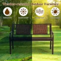 Costway Patio Garden Bench Steel Frame Rattan Backrest Park Yard Outdoor Porch Furniture 11 Costway Patio Garden Bench Steel Frame Rattan Backrest Park Yard Outdoor Porch Furniture -Crosley shop GUEST b700c723 2a5a 40f7 a834 fa98849e7db0