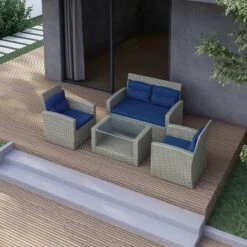 Terrazzo 4pc Outdoor Wicker Seating Set With Cushions - DUKAP -Crosley shop GUEST b7996a0e 807f 4870 98c2 9d8f474fd59d