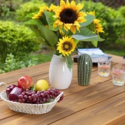 6pc Patio Dining Set With Acacia Wood Table & Bench And 4 PE Rattan Chairs - Captiva Designs -Crosley shop GUEST b7bf5247 e0ca 451d af4e 8120f3d85b4f