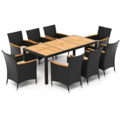 Costway 9 PCS Outdoor Dining Set With Acacia Wood Tabletop, Umbrella Hole, Seat Cushions -Crosley shop GUEST b8d56230 e0fc 4800 b8b4 9e256bf8d85e