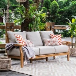 Caterina Teak Patio Sofa With Cushion - Beige - Cambridge Casual -Crosley shop GUEST b8de7c84 afb2 4657 a008 b96a73026fef