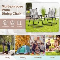 Costway 2pcs Patio Folding Sling Chairs Dining Armrest Backrest Outdoor Portable -Crosley shop GUEST b9170a18 36c6 44c3 b469 efeccd364016