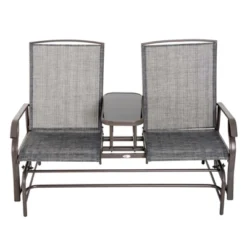 Outsunny 2-Person Outdoor Glider Bench W/ Center Table, Steel Frame For Backyard Garden Porch, Gray -Crosley shop GUEST ba2a65b0 2596 4c7a 81fe e637489bf89b