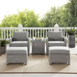Bradenton 5pc Outdoor Wicker Seating Set With Side Table, 2 Arm Chairs And 2 Ottomans - Gray/Gray - Crosley -Crosley shop GUEST ba8dff86 cc8c 402b b5e7 05d7f4a52663