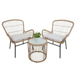 3pc Wicker Outdoor Bistro Serving Bar Set - Brown/Beige - GODEER -Crosley shop GUEST bb190972 2fd8 47ba b1cd 168509ff32fe