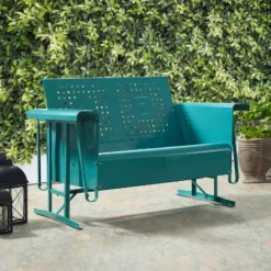 Bates Outdoor Loveseat Glider - Turquoise Gloss - Crosley