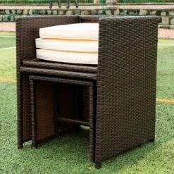 9pc Wicker Outdoor Dining Set With Cushion - Dark Brown/Beige - GODEER -Crosley shop GUEST bbc28b34 0eb7 4034 839d d1a1f54fd8d6