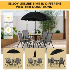 Costway 6 PCS Patio Dining Set Folding Chairs Glass Table Tilt Umbrella Garden -Crosley shop GUEST bbf64f10 8342 4385 a6b7 130a9d9962bb