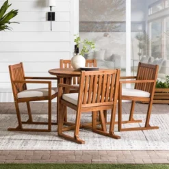 Saracina Home 5pc Modern Slatted Acacia Outdoor Dining Set With Round Table -Crosley shop GUEST bc82f8c8 f3be 40d7 a40e ae211fffb5ef
