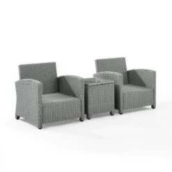 Bradenton 3pc Outdoor Wicker Seating Set With Side Table & 2 Arm Chairs - Crosley -Crosley shop GUEST bd178bbb ffab 46a3 8c09 785251273cfe