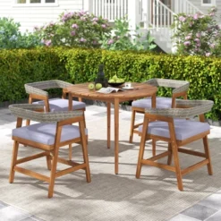 Costway 5 Piece Patio Dining Set Outdoor Solid Wood Furniture With Rattan Backrest -Crosley shop GUEST beb0bcd0 7e27 4e82 8908 c9eaa3ecfac3