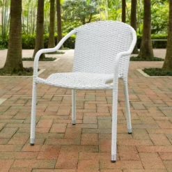 Palm Harbor 4pk Outdoor Wicker Stackable Chairs - White - Crosley