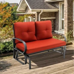 Costway Patio 2-Person Glider Bench Rocking Loveseat Cushioned Armrest Brick RedBeigeBlue -Crosley shop GUEST c3128d53 ad83 4454 8e29 998a2217c8a1