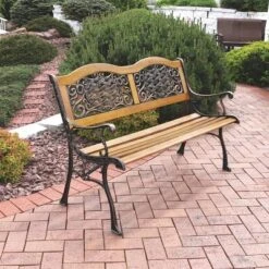Sunnydaze Decor Sunnydaze 2-Person Ivy Crossweave Design Cast Iron And Wood Frame Outdoor Garden Bench -Crosley shop GUEST c3700976 4d7f 4f03 84b6 dc2b11f46b52