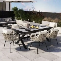 Outdoor Patio Dining Set With Woven Chairs And Extendable Table, 7-Piece Garden Furniture Set Expands From 62.9 To 82.6 Inches-Maison Boucle -Crosley shop GUEST c3920669 9a1f 4048 8fd6 e9f4aa82f73a