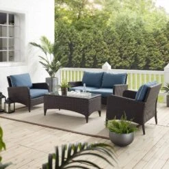 Kiawah 4pc Outdoor Wicker Conversation Set With Sofa, Arm Chairs & Coffee Table Blue - Crosley -Crosley shop GUEST c41b752f feb5 467b a363 f8f903959316