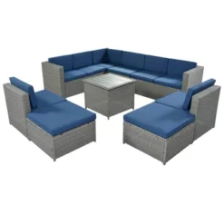 9pc Wicker Patio Conversation Set With Cushions - Blue - GODEER -Crosley shop GUEST c44673dd b9f6 423c 9a76 89e175e07a43