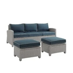 Bradenton 3pc Outdoor Wicker Sofa & 2 Ottoman Set - Navy/Gray - Crosley 12 Bradenton 3pc Outdoor Wicker Sofa & 2 Ottoman Set - Navy/Gray - Crosley -Crosley shop GUEST c44cd8ec 0ab1 4698 b843 11e97ee47142