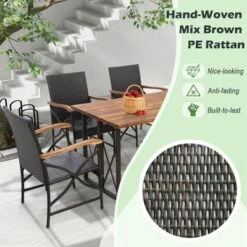 Costway 7 PCS Patio Rattan Dining Set Acacia Wood Table 6 Wicker Chairs With Umbrella Hole -Crosley shop GUEST c4e9ad98 e106 4f90 90f0 589675081360