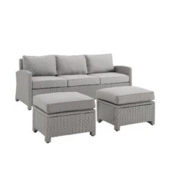 Bradenton 3pc Outdoor Wicker Sofa & 2 Ottoman Set - Gray/Gray - Crosley -Crosley shop GUEST c5f349a9 791d 4042 a242 76728fdf4731