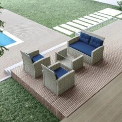 Terrazzo 4pc Outdoor Wicker Seating Set With Cushions - DUKAP -Crosley shop GUEST c62bfbb2 a5ae 4e36 94ec 480fc5e53aaf