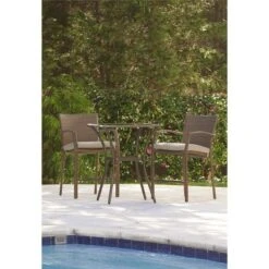 3pc Lakewood Ranch Steel Woven Wicker Outdoor High Top Bistro Patio Furniture Set With Cushions Brown - Room & Joy -Crosley shop GUEST c6581a3f 221e 405b aa30 0bd9395f3aea