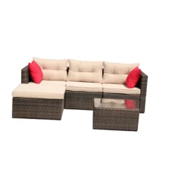 5pc Wicker Patio Sectional Seating Set With Shallow Cushions - Brown - GODEER 17 5pc Wicker Patio Sectional Seating Set With Shallow Cushions - Brown - GODEER -Crosley shop GUEST c6d15b96 8e8c 47f3 8586 9431a15627e3